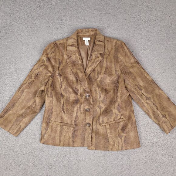 Chico's Jacket Womens Size 2 Large Brown Faux Snakeskin Button Up - Picture 1 of 15